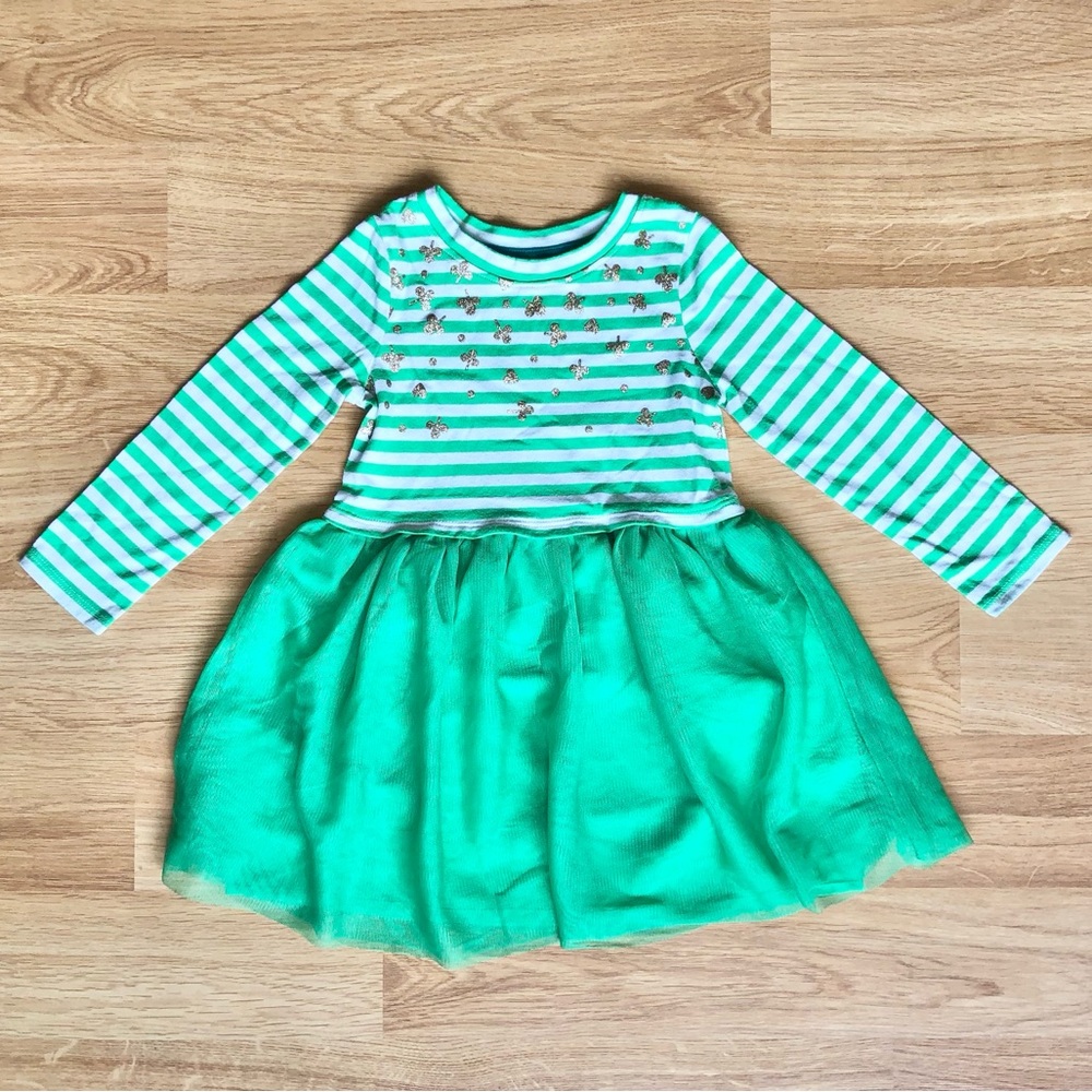 ☘️ EUC Cat & Jack Girl’s Striped Shamrock Dress